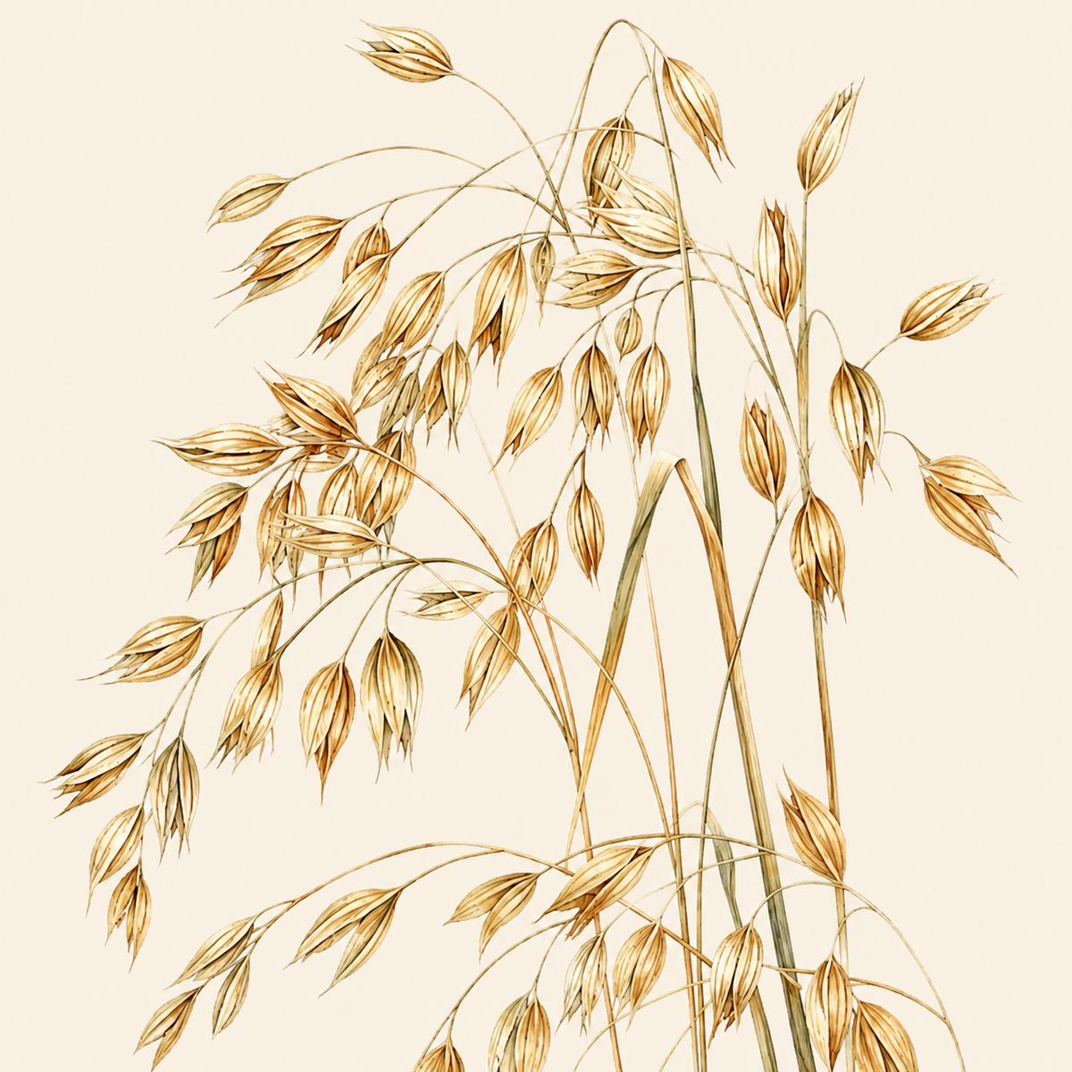 Botanical illustration of golden oat straw seed heads