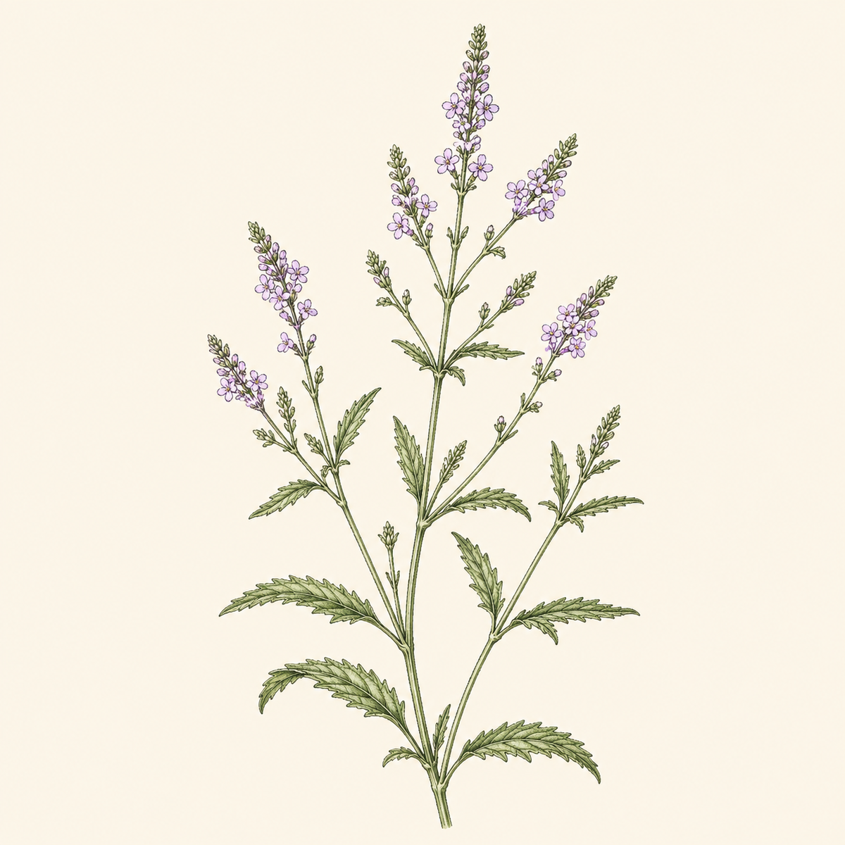 Botanical illustration of vervain with small lilac flowers