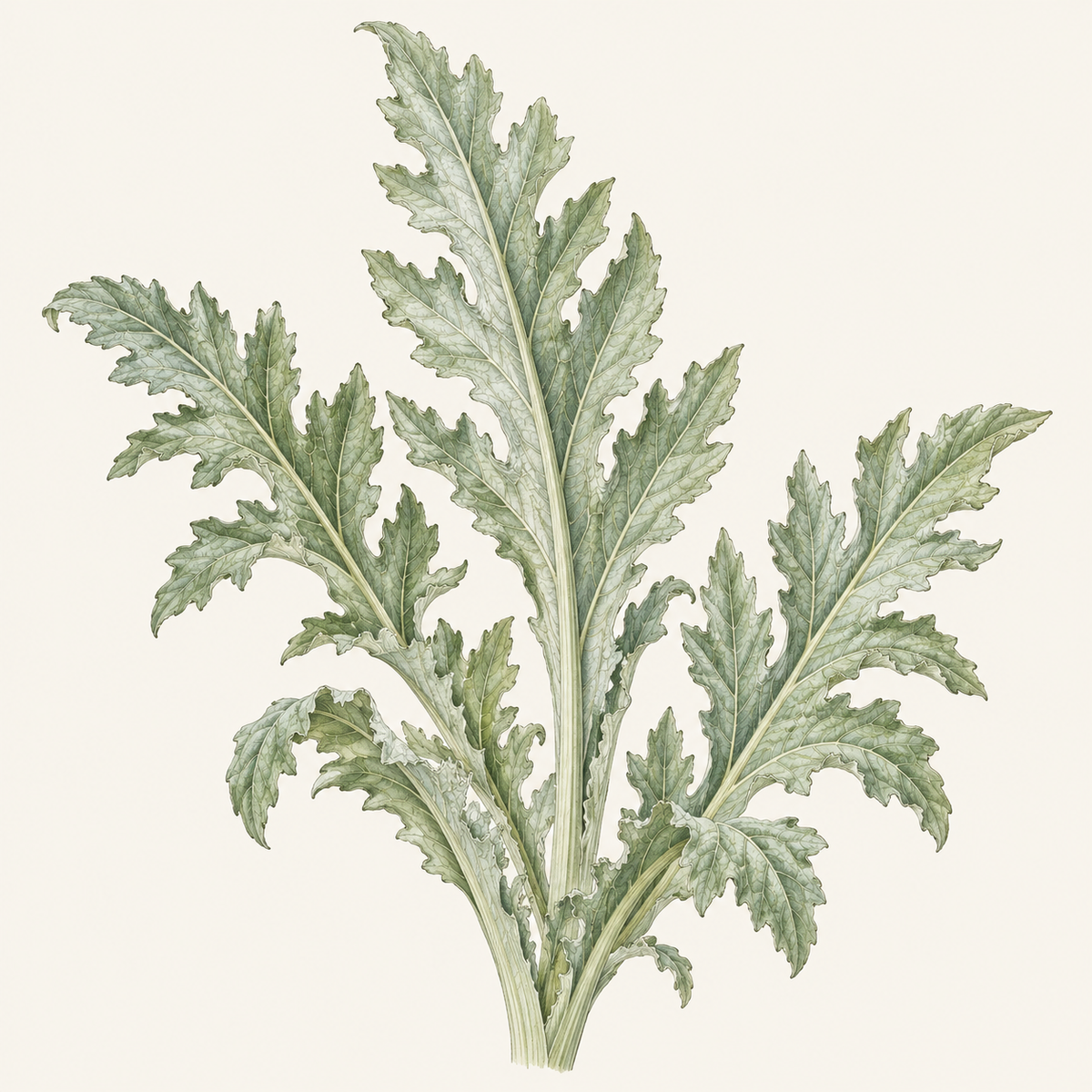 Botanical illustration of silvery artichoke leaves